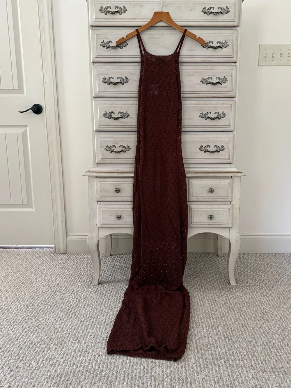 Windsor Brown Crochet Knit Forest Fairy Maxi Dress - Picture 3 of 5